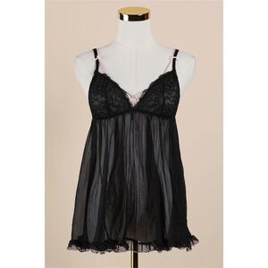 Sz S Victoria’s Secret Strappy Sheer Black Ruffled Babydoll Nightgown GUC